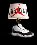 Concord sneaker lamp with Jordan inspired lampshade and black and white high-top base