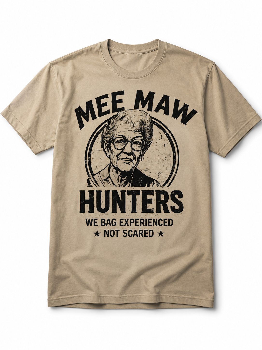 Mee Maw Hunters graphic t-shirt in tan with vintage style design